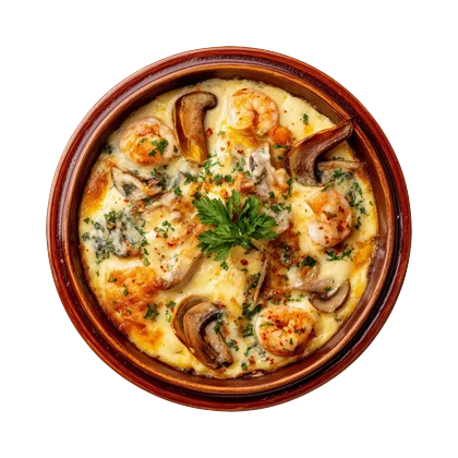 Gratin udang & cendawan